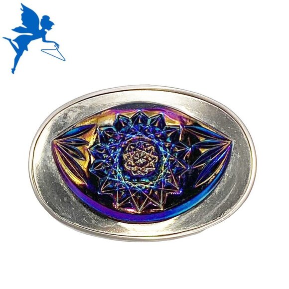 ULTRA RARE Vintage Imperial Hob Star Iridescent Carnival Glass Belt Buckle